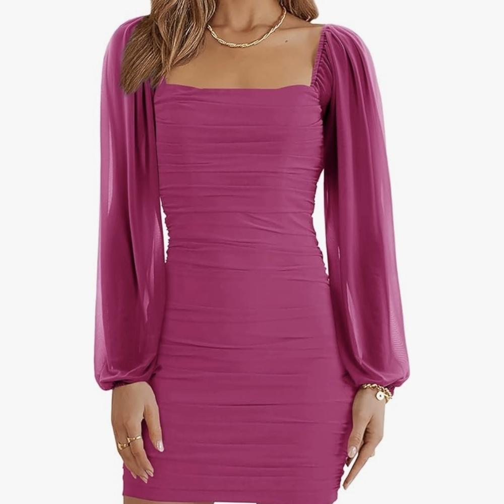 Chic Magenta Long Sleeve Dress